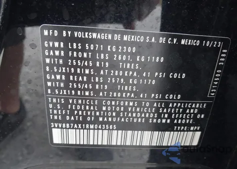 2024 Volkswagen Tiguan 2.0T Se R-Line Black from USA, damaged, VIN 3VV8B7AX1RM043565